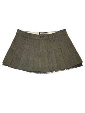 California Dream Who.A.U Wool Blend Pleated Herringbone Mini Skirt Y2K Size M